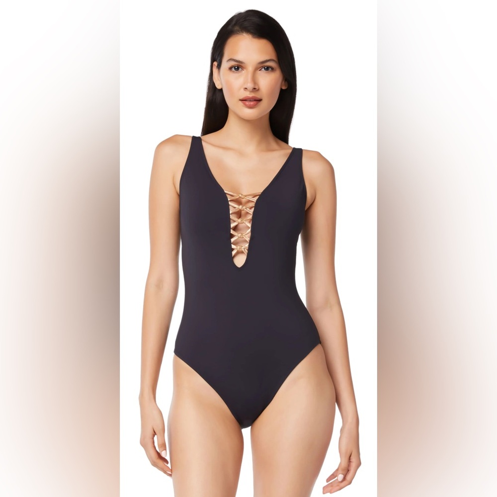 BLEU ROD BEATTIE
Lace Up Plunge One Piece Swimsuit